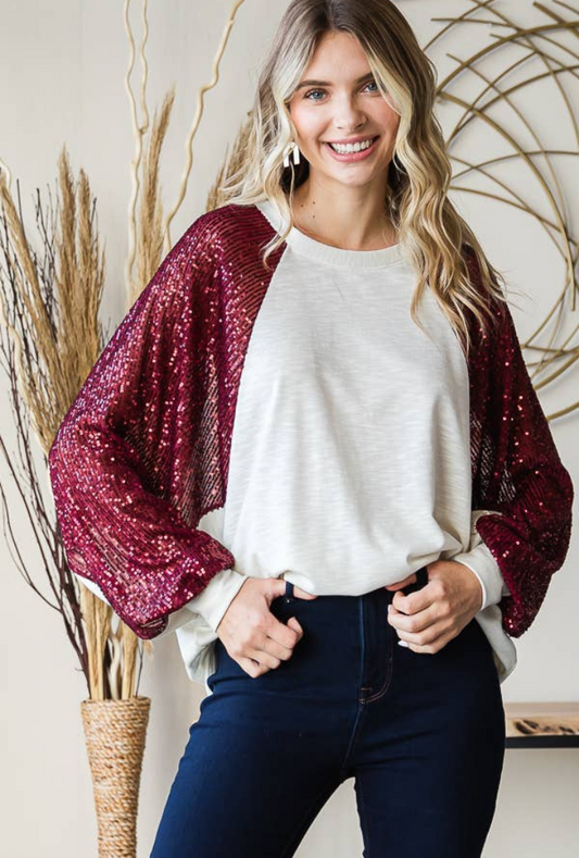 Sequin Long Sleeve Dolman Top