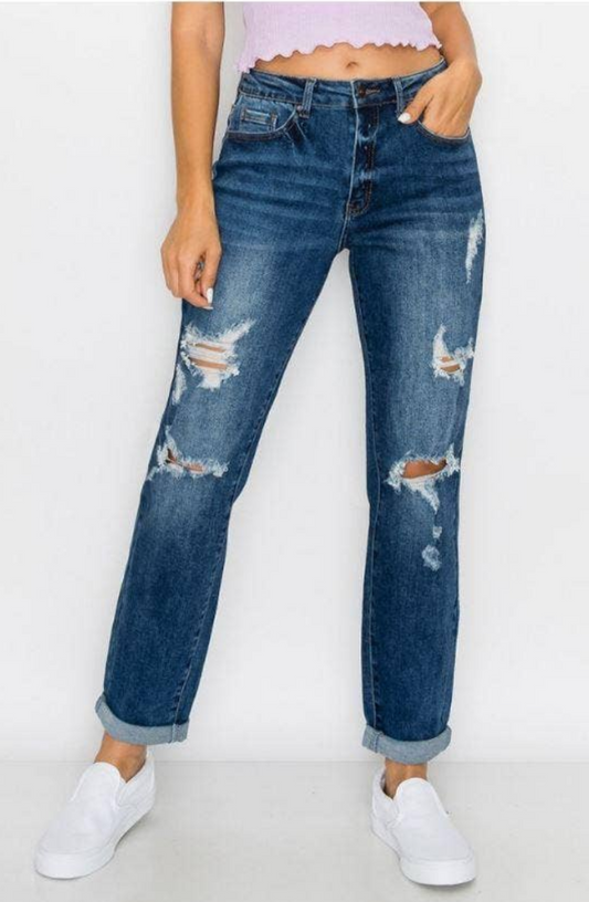 Down and Distressed Blue Age Boyfriend Denim