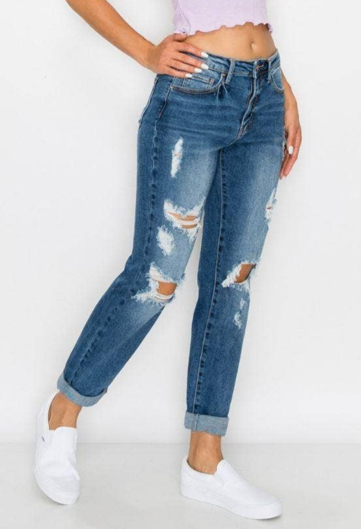 Down and Distressed Blue Age Boyfriend Denim