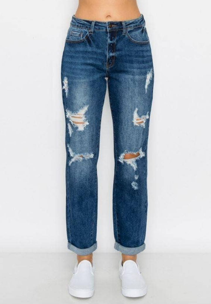 Down and Distressed Blue Age Boyfriend Denim