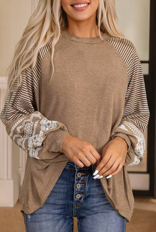 Patchwork Taupe Long Sleeve